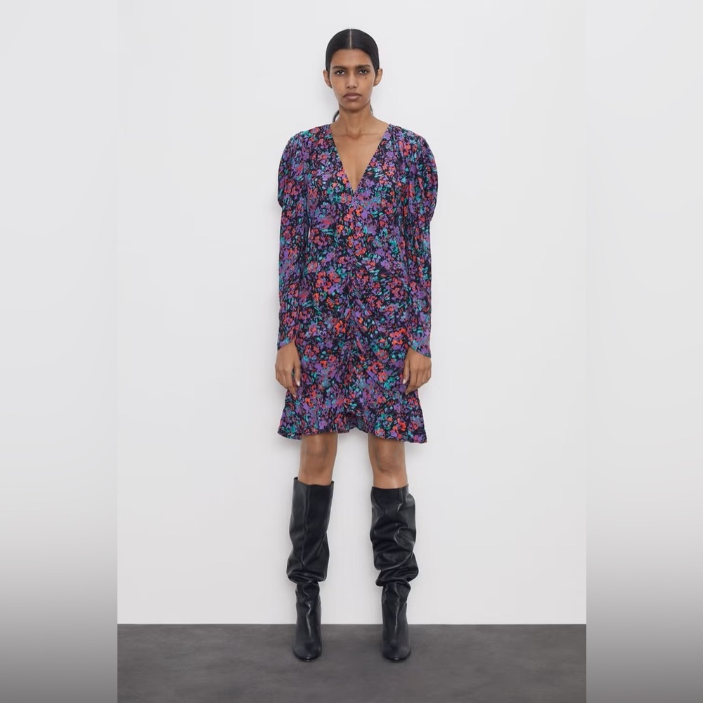 Zara Multicolor Floral Long Sleeve Dress